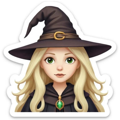 blond witch with long hair and huge witchy hat sticker