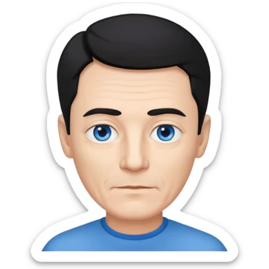 homme 60 ans menton pointu, yeux bleus cheveux noir courts  sticker