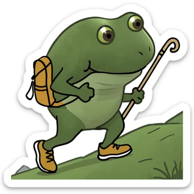 bufo hiking uphill with a stick and backpack sticker