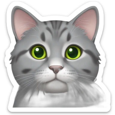 Green eyed fat Gray American bobtail cat  sticker