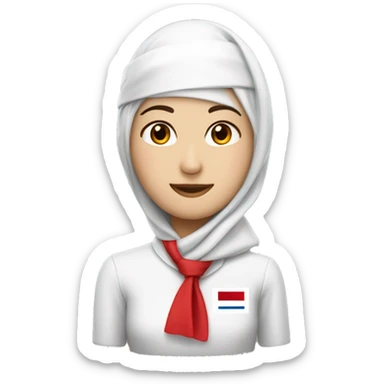 Korean Emirates cabin crew with their red hat and white scarf attached a hat like arabic sticker