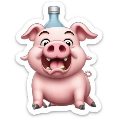 angry pig drinking vodka from bottle. dark background sticker