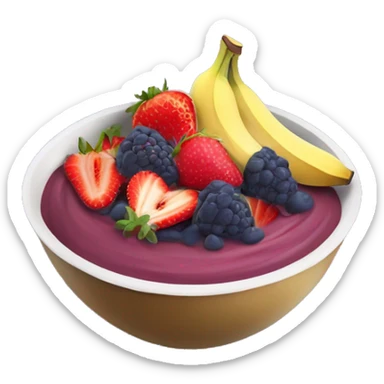Bowl Of blended açai with sliced bananas and strawberries on top sticker