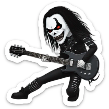 Black metal guitarist with corpse paint playing an electric guitar sticker