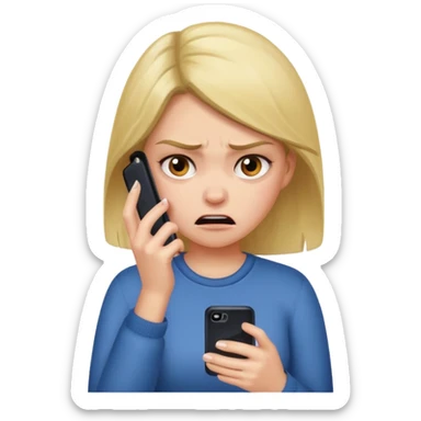  are you crazy? there is two phone..........only one phone and the girl's feeling is not so embarrassed or angry. please create 'angry and embarrassed girl looking at her 'one' cell phone'  sticker