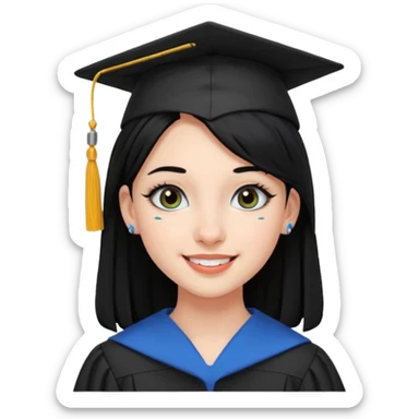 teenage girl emoji with black hair, bold makeup, nose piercing, wired earpods, smiling, graduation theme sticker