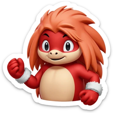 Sonic the hedgehogs friend knuckles a red animal with peach arms and white gloves he’s a echidna sticker