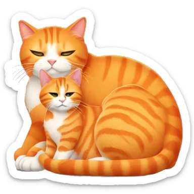 Big orange cat cuddling a smaller orange cat sticker