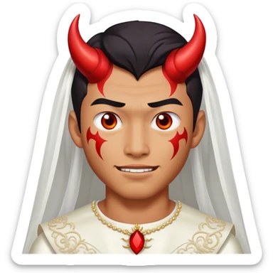 an asian male bride with the face of devil in wedding dress sticker
