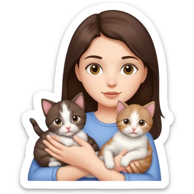 Ragazza mora con in braccio due gattini sticker