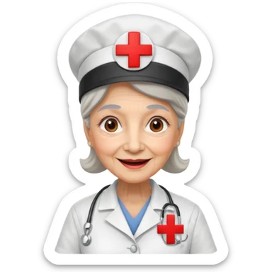 old woman nurse, red cross hat sticker