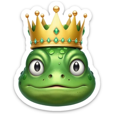 A frog wearing a crown with cry face sticker