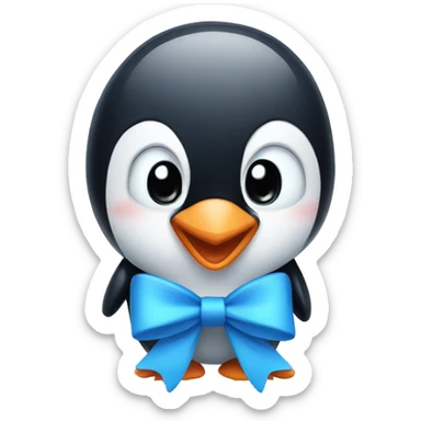 Cute Penguin wearing a blue bow sticker