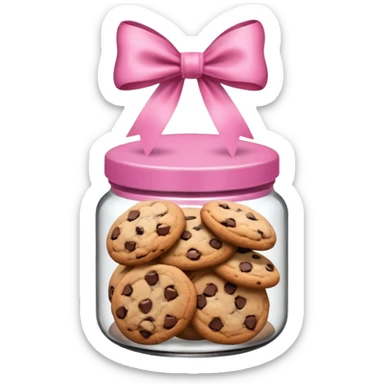 Pink jar of chocolate chip cookies with a bow in middle sticker