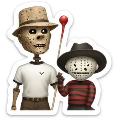Freddy Kruger  and pinhead playing golf sticker