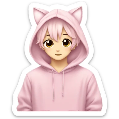 Cute Kawaii Beautiful Gorgeous Sparkly Shiny Blushing Anime Style Romantic Shojo Catboy Man Guy Femboy With Pretty Hair And Hoodie Trendy Style Outside sticker