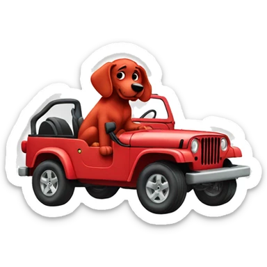 Clifford the big red dog in a jeep sticker