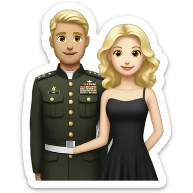 Military blond guy and blond girl in black dress sticker
