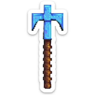 maximum blocky ultra-abstract pixel art Minecraft pickaxe emoji with only 2-4 large square pixels sticker