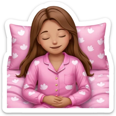 The brown long hair girl going to sleep in pink pajama with smile and closed eyes sticker