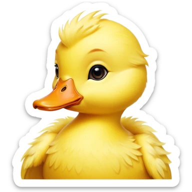 Cinematic Noble Yellow Baby Duck Portrait Emoji, Poised and regal, with a tiny, delicate build and a vibrant, well-groomed bright yellow downy coat, deep-set soulful bright eyes, Simplified yet sharp and sophisticated features, highly detailed, glowing with a soft, dignified glow, high shine, intelligent and charming, stylized with an air of youthful elegance, focused and attentive, soft glowing outline, capturing the essence of a watchful and confident little duckling, so majestic it feels as though it could peep out of the screen with effortless authority! sticker