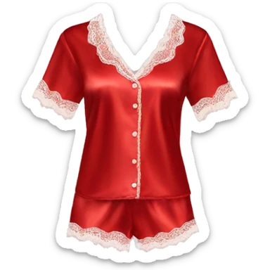 Red satin pajama top with lace trim  sticker