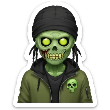 a zombie emoji with black dreads and a black nike jacket and black nike ski mask on his head sticker