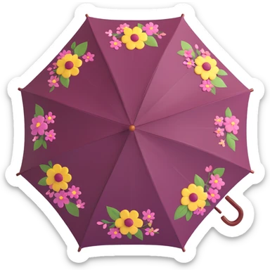 burgundy umbrella with a floral pattern in 3D emoji style sticker