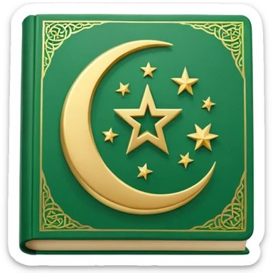 Closed Quran with the Islamic Symbol on it (moon and star) green from left to right sticker