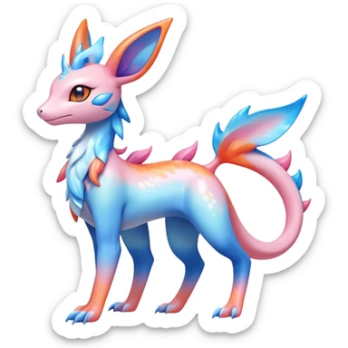Colorful Shiny Exotic Amaura-Salandit-Aurorus-Sylveon-Fakémon-hybrid-creature (full body)  sticker