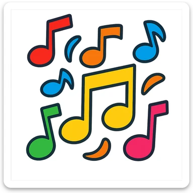 colorful music notes, vibrant toon style, bold and lively sticker