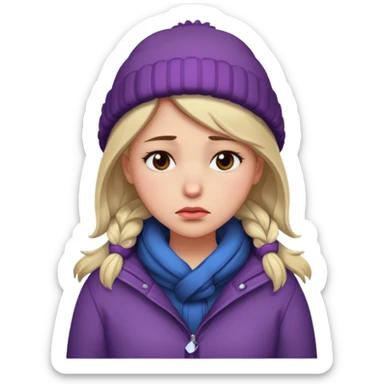 woman broken hearted, looking down sad, wearing a winter outfit sticker