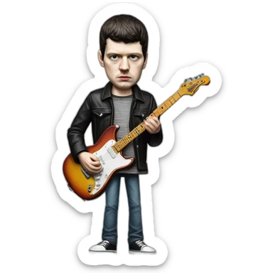 photo realistic Ian Curtis, playing electric guitar, standing up, full body front view sticker