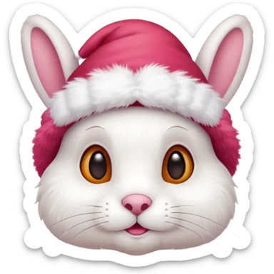 white rabbit in christmas hat sticker