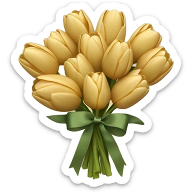 bouquet of golden beige tulips with a Khaki green bow sticker