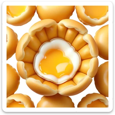 3D rendered Hong Kong egg puffs (鸡蛋仔) torn open showing fluffy interior, authentic bubble pattern, hyper-realistic texture contrast between crispy exterior and soft inside, glossy bubbles sticker