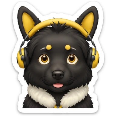 black dog wearing yellow headohones sticker