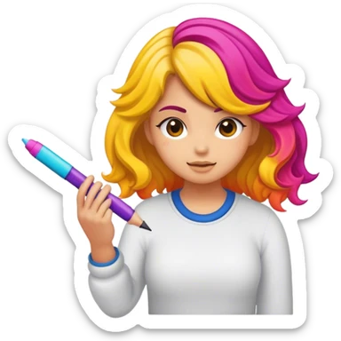 chica de cabello ondulado estudiando motivada sticker