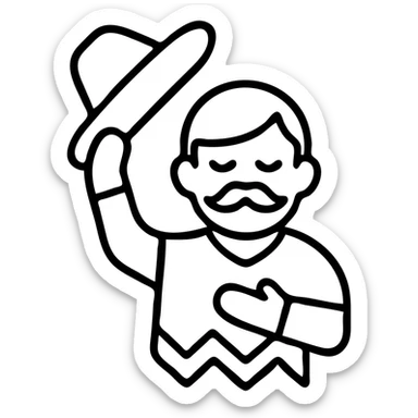 Mexican with a mustache giving thanks while taking off his hat sticker