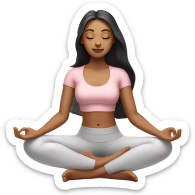  long hair and yoga beautiful girl in light pink pink pink clothes eyes closed sitting on a yoga mat tan dark hair sticker