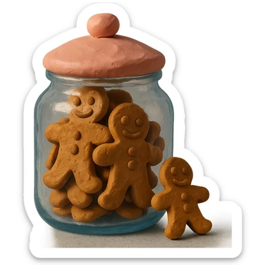 glass cookie jar, pink lid, gingerbread cookies, isolated sticker