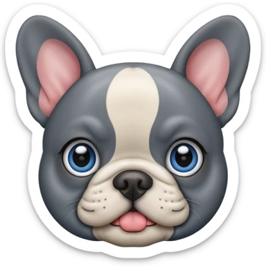 French bulldog that’s grey with blue greyish eyes doing a kissy face sticker