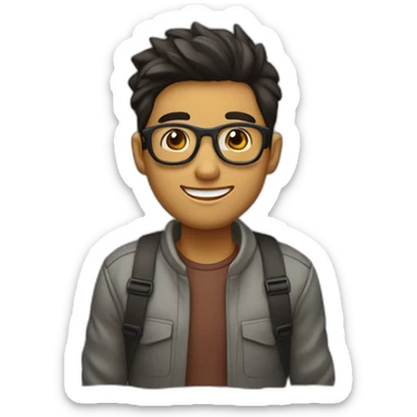 Hombre joven cabello claro y liso y con lentes tomando el metro sticker