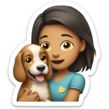 Please create a girl who hugs her pet doggie. The girl has a cute face and so does the doggie. sticker