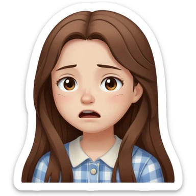 Girl with long brown hair crying cutely with 🥹 cottage core sticker