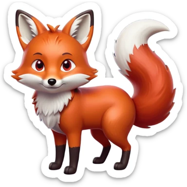 cinematic-noble [fox]-realistic-full-body-standing on all fours-emoji,-tail-tucked-close,-head-tilted-dramatically,-fox-[red]-fur,-simplified-yet-realistic-focused-features,-highly-detailed,-glowing-with-an-almost-sarcastic-glow  expressive eyes sticker