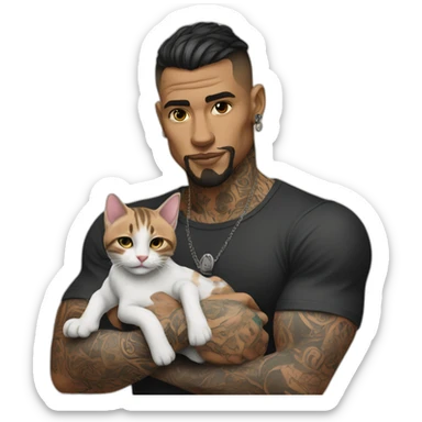 tattooed man with a baby cat in her hand sticker