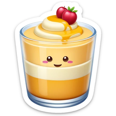 Guangdong double skin milk pudding with smooth layers, simplified emoji style with bold outlines and bright colors, cartoon style Double Pi Nai dessert sticker