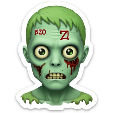 Un zombie avec écrit nzo en petit a côté de son visage sticker