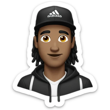Guy with blown eyes black hair and black adidas cap sticker